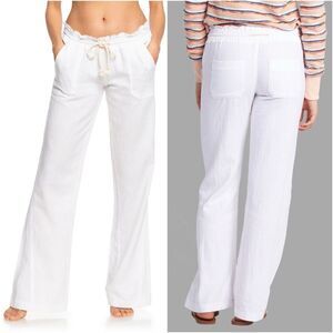 Roxy Oceanside Drawstring Pants Cotton Linen Blend White Size Large